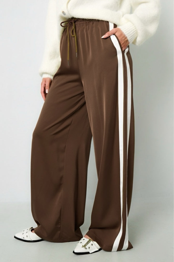 Satin Wide Leg Hose - Dunkelbraun