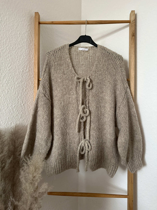 Schleifen-Strickjacke beige