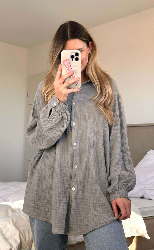 Musselinbluse grau