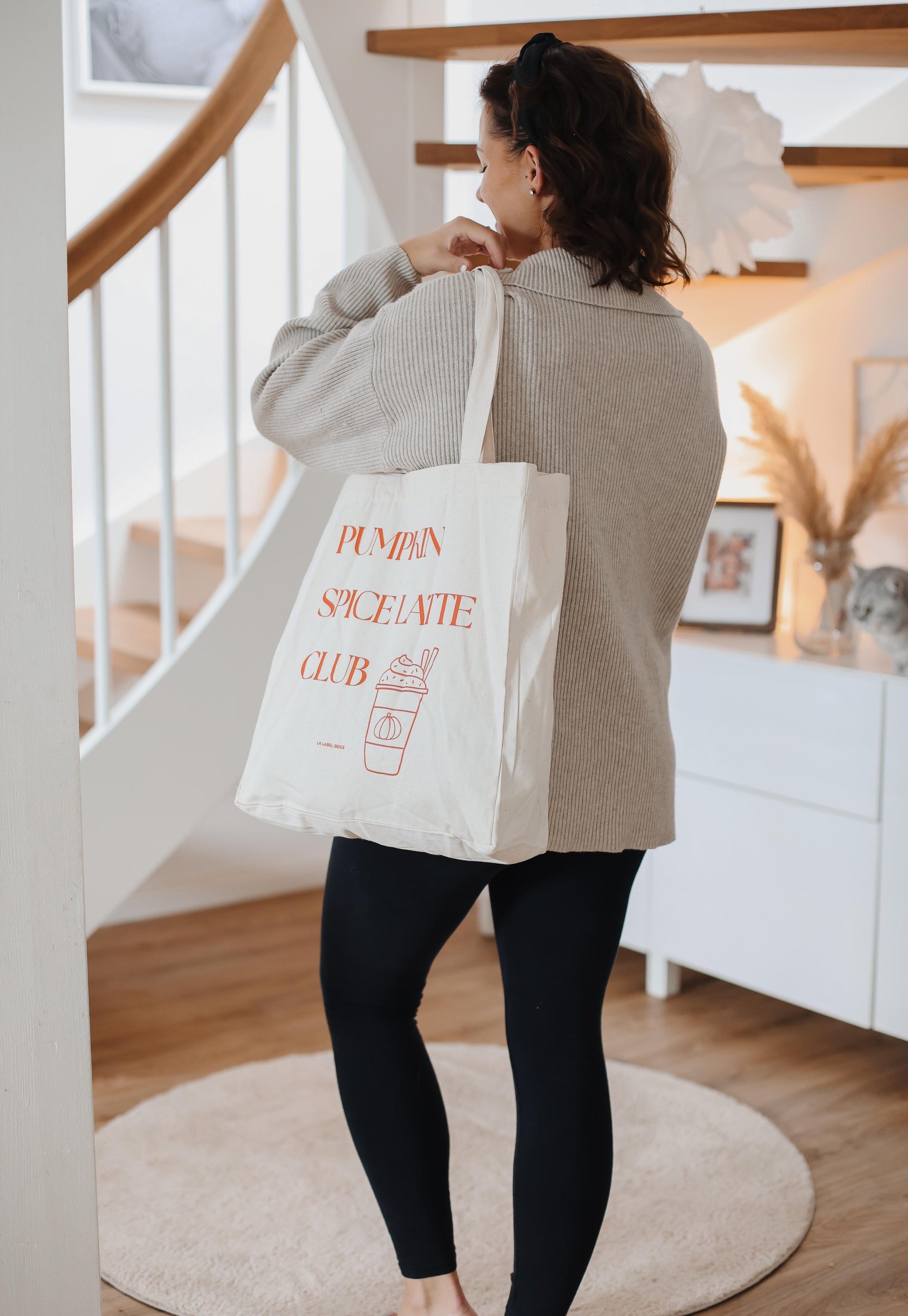 Stofftasche für Damen in Naturfarbe mit Print von La Label Beige