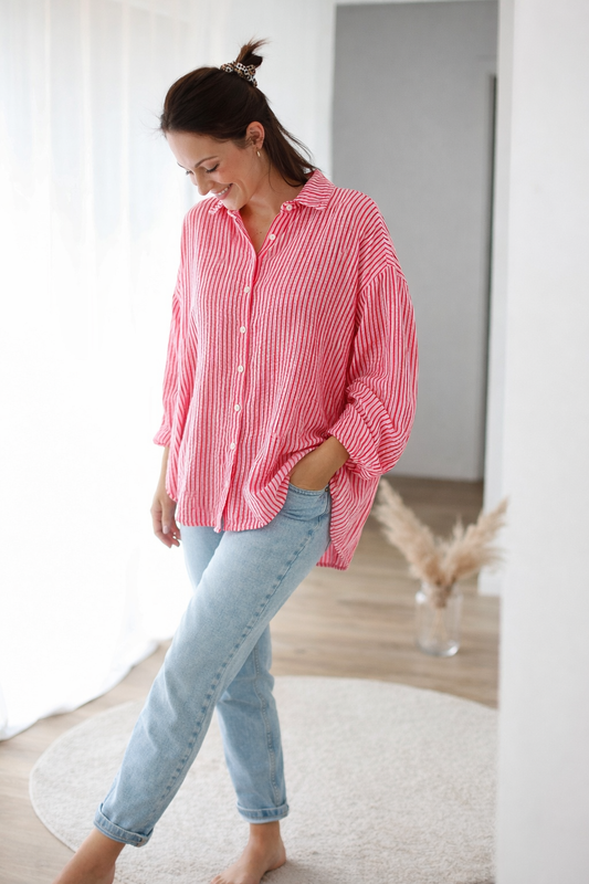 Oversized Musselinbluse „Loriane“ rosa/rot