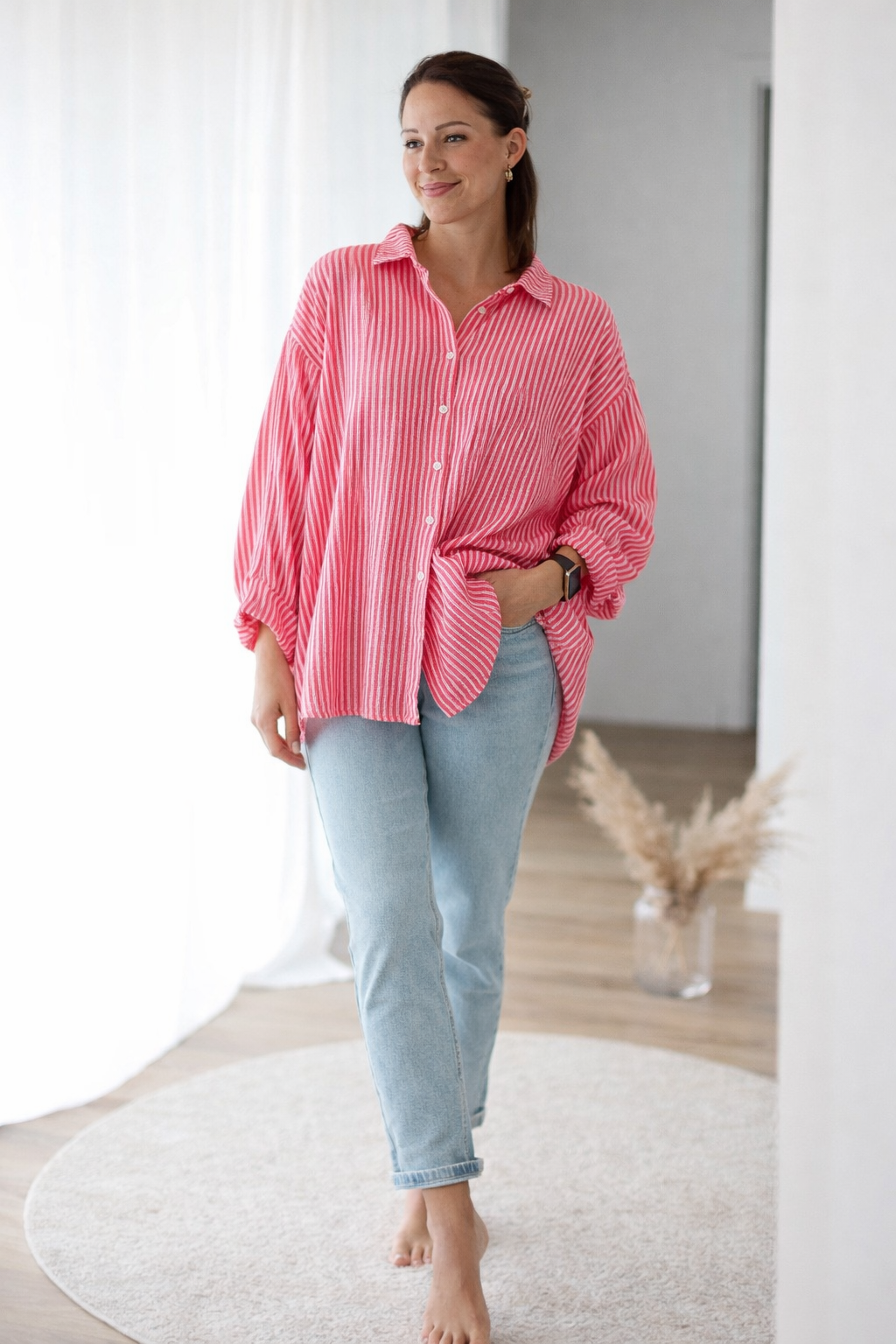 Oversized Musselinbluse „Loriane“ rosa/rot