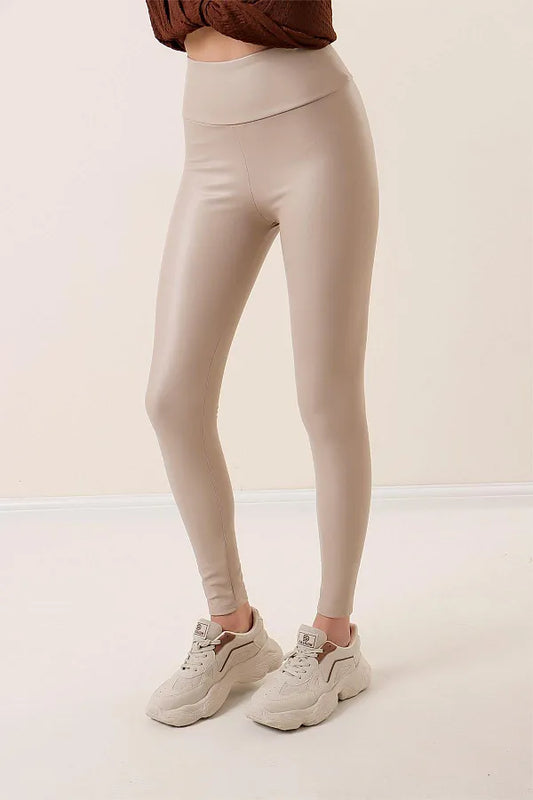 Pu-Lederleggins beige