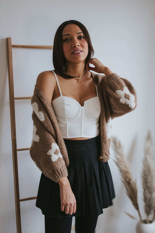 Blumen-Cardigan braun
