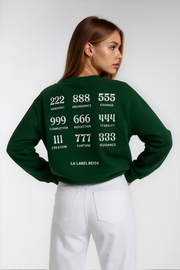 Oversized Damen Sweater in dunkelgrün aus Bio-Baumwolle mit Statement Backprint von La Label Beige