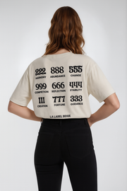 Vintage weißes Oversized Damen T-Shirt mit grafischem Backprint von La Label Beige